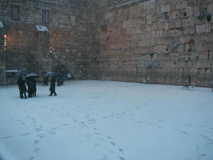 Western Wall in snow