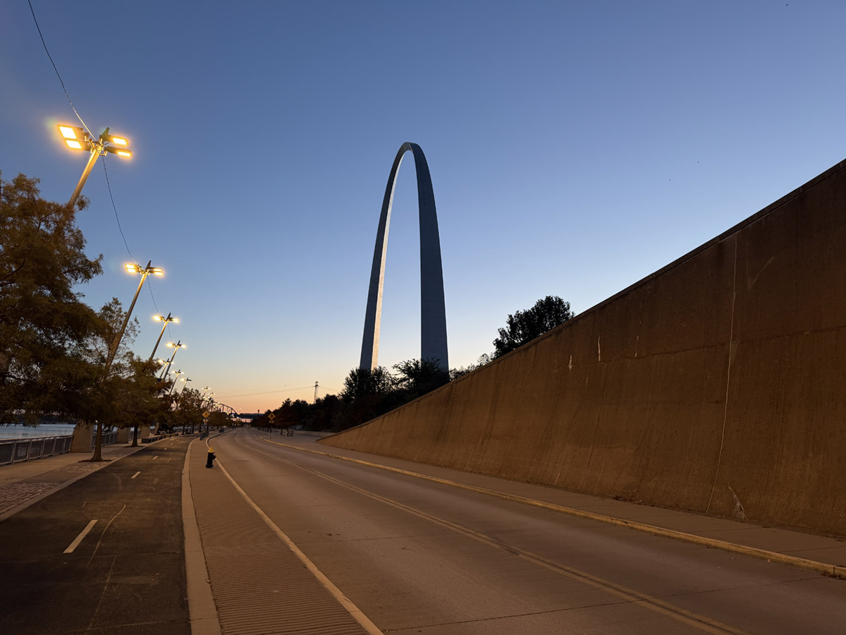 St. Louis Riverfront Trail with the arch in the background.