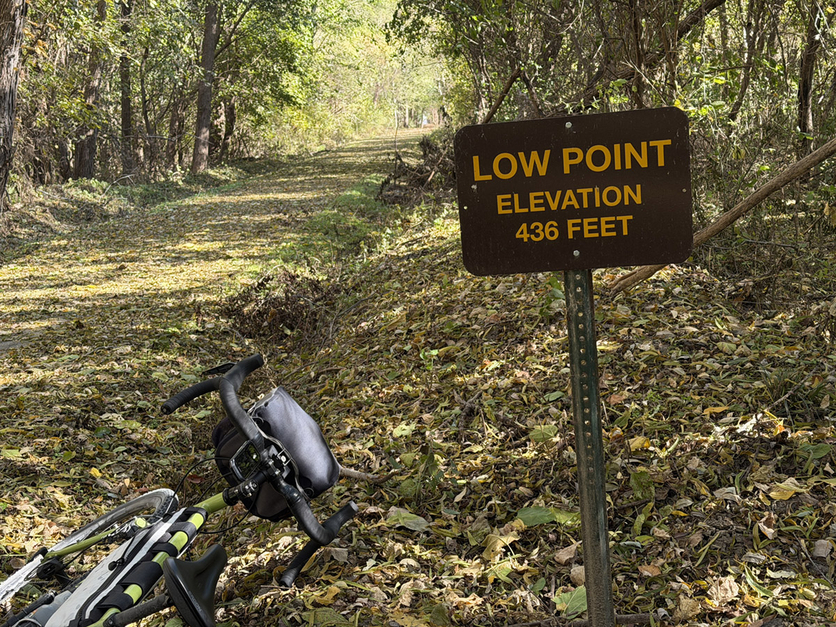 Low point on the Katy trail is 436 feet above sea level